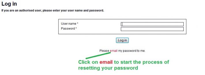 Resetting email address - start with the log in screen