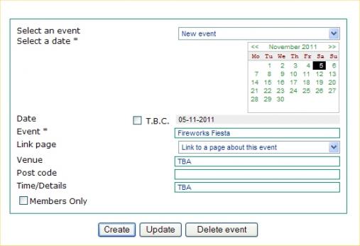 Events calendar - adding a new item