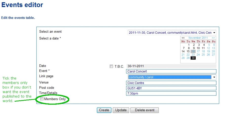 Adding a members only event to the calendar