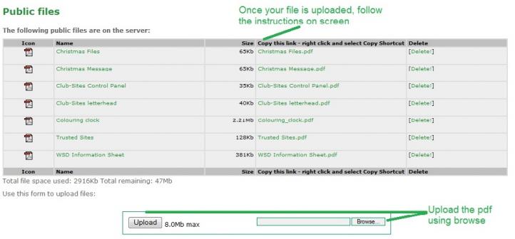 Upload your pdf to the public files folder and follow the instructions to copy the shortcut