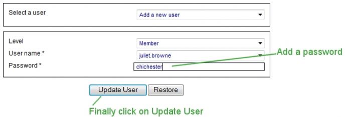 Adding user password
