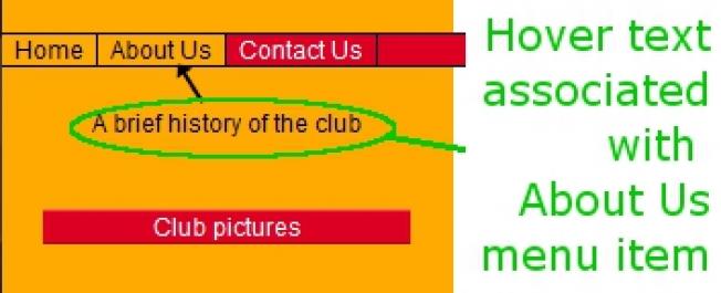 Demonstrating hover text associated with a menu item