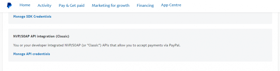 PayPal API manage