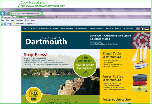 Destination webpage