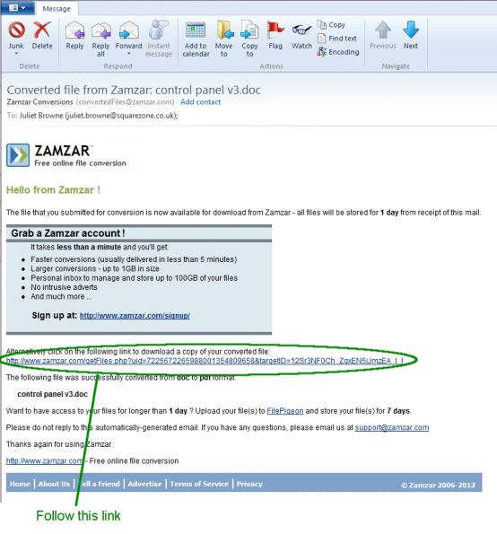 Zamzar email